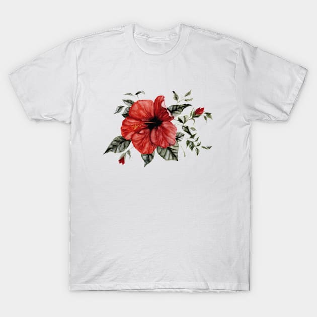 Red Hibiscus T-Shirt by ShealeenLouise